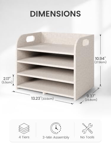 Fluxynara 4-Tier Felt File Organizer with Carry Handles, Oatmeal - Image 4