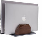 Walnut Vertical Laptop Stand, Dual Slot Wood Laptop Holder for Desk by TechVibeJoy