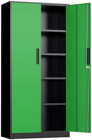 INTERGREAT Metal Storage Cabinet, 72" Locking Steel Cabinets with 2 Door and 4 Adjustable Shelves, Tall Metal Cabinet for Home Office, Garage, Warehouse,(Black+Green) by INTERGREAT