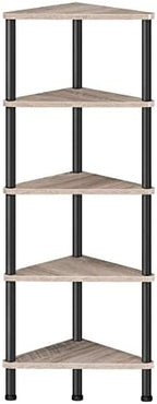 HOOBRO Corner Shelf Stand, Industrial 5-Tier Corner Bookshelf with Metal Frame, Corner Shelf Stand Display Plant Flower, Corner Bookcase for Small Spaces, Living Room, Greige and Black BG33CJ01 by HOOBRO