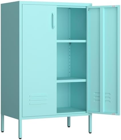 IRONFFICE Metal Accent Cabinet, Steel Cabinet Organizers and Storage, Metal Cabinet with Adjustable Shelves, 2 Doors Storage Cabinet for Living Room, Hallway, Office, Blue by IRONFFICE