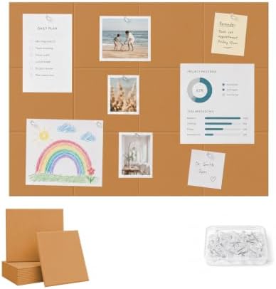 48" x 36" Decorative Bulletin Boards, Large Cork Board Alternative | 50 Pushpins60 Adhesive Tabs, Solid-Tile 12PC Felt Wall Tiles, Cork Boards for Office Push Pin Board Felt Board, Creamy Coffee by Unknown