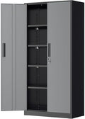 Greenvelly Metal Garage Storage Cabinet with Lock, 72”Metal Storage Cabinet with 2 Doors and 4 Adjustable Shelves, Steel Tool Cabinet for Garage,Home Office, School,Gym (Black Grey) by Greenvelly