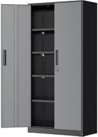 Greenvelly Metal Garage Storage Cabinet with Lock, 72”Metal Storage Cabinet with 2 Doors and 4 Adjustable Shelves, Steel Tool Cabinet for Garage,Home Office, School,Gym (Black Grey) by Greenvelly