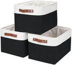 Bagnizer Storage Bins Large Fabric Storage Baskets for Shelves 3 Pack, Decorative Linen Closet Baskets with Handles for Organizing, Shelf, Clothes, Home, Office, 15x11x9.5Inches (Black&White) by Bagnizer