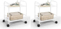 SunnyPoint 2-Tier Metal Rolling Utility Cart – Mobile Storage Shelf with Caster Wheels – Small Space Organizer for Home, Office, Bedroom, Kitchen (WHT) (Pack of 2) by SunnyPoint