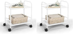 SunnyPoint 2-Tier Metal Rolling Utility Cart – Mobile Storage Shelf with Caster Wheels – Small Space Organizer for Home, Office, Bedroom, Kitchen (WHT) (Pack of 2) by SunnyPoint