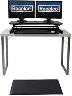 Rocelco 37.5" Deluxe Height Adjustable Standing Desk Converter with Anti Fatigue Mat BUNDLE - Quick Sit Stand Up Computer Workstation Riser - Large Retractable Keyboard Tray - Black (R DADRB-MAFM) - Image 2