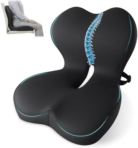 Memory Foam Seat Cushion,Office Chair Cushion with Lumbar Support for Back Pressure Relief, Car Seat Cushion with Adjustable Strap,Sciatica Pad Cushions for Car,Truck, Desk,Gaming Chair by XZdream