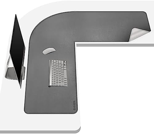 Chihein L-Shaped PU Leather Desk Pad (41.3” + 41.3”) x 12.99”(Gray/White) by Chihein