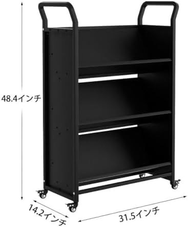 3-Tier V-Shaped Book Cart with Wheels, Rolling Metal Book Storage Organizer with 4 Locking Casters, Mobile Bookshelf for Classroom, Library, Office & Home - Image 4
