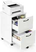 2 Drawer Filing Cabinet, Wood Rolling Filing Cabinets with Printer Stand, Under Desk Storage Lockable Wheels, Home Office Organizer for A4 Letter Legal Size Documents,White by SimpleDeluxe