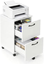 2 Drawer Filing Cabinet, Wood Rolling Filing Cabinets with Printer Stand, Under Desk Storage Lockable Wheels, Home Office Organizer for A4 Letter Legal Size Documents,White by SimpleDeluxe
