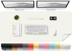 Leather Desk Pad Protector, 47.2'' x 23.6'', Suede Base Sewing Desk Blotter, Non-Slip Office Mat, Waterproof Writing Pad for Home and Office - White by BLESWIN