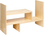 Desktop Organizer Office Storage Rack Adjustable Natural Wood Display Book Shelf Stand Rack Wood Caddy Desk Organizer Set Office Storage Expandable Tabletop - Image 5