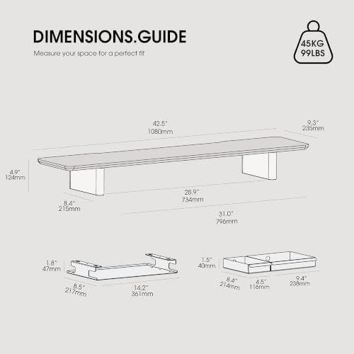Fenge 42.5" Dual Monitor Stand with Storage Drawer & Solid Wood Legs - Image 3