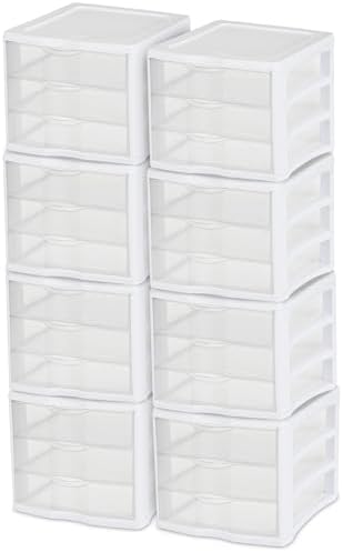 Sterilite Wide 3-Drawer Storage Unit for Bedroom and Dresser, 8-Pack by Sterilite