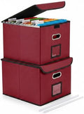 File Organizer Box with Lid (Wine Red, 14.9 x 12.59 x 10.8 inch, 2-Pack) by CADONO