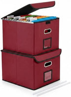 File Organizer Box with Lid (Wine Red, 14.9 x 12.59 x 10.8 inch, 2-Pack) by CADONO