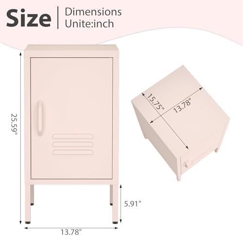 IRONFFICE Metal Cabinet,Locker Nightstand with Shelf,Metal Storage Locker,Steel Bedside Storage Cabinets for Living Room Bedroom,Pink - Image 3
