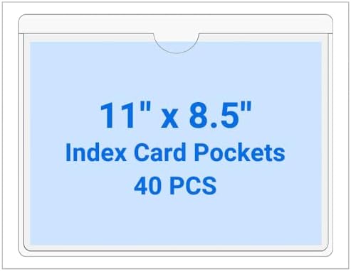 40 PCS Clear Self Adhesive Plastic Label Pockets, Top Loading Business & Library Index Card Holders, Peel and Stick Sleeves for Storage Bins, Totes, Binders and Drawers (11 x 8.5 Inch) by Kvatr-X