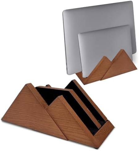 Dual Laptop Holder Vertical Stand 2 Slots Wooden - Light Brown (Oak Color) - Vertical Holder for Desk, MacBook Pro & Air, Desktop Organizer Made of Natural Wood, Adjustable Stand for Notebooks by ThriveHive