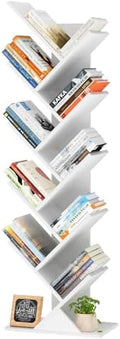 10 Tier Tree Book Shelf, Floor Standing Wood Bookshelf for Narrow Space by SHEEPAM