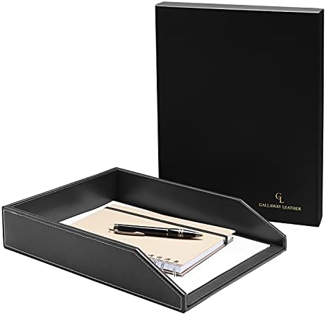 Gallaway Leather Letter Tray Organizer - PU Leather Desk Tray, Perfect for Office Organization, Document Holder Fits A4 Paper, Stackable Drawers for Extra Storage (Black) - Image 5