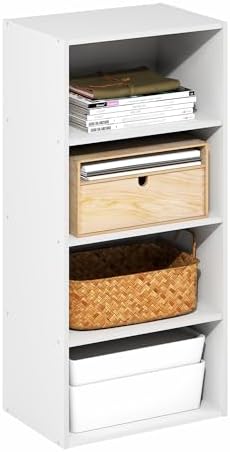 Furinno Basic Book Shelf, 4-Tier Bookcase with Open Shelf, Bookshelf, Cube Storage Organizer, 11 x 17 x 35, for Living Room, Bedroom, Home Office, White by Furinno-FitsYourSpaceFitsYourBudget