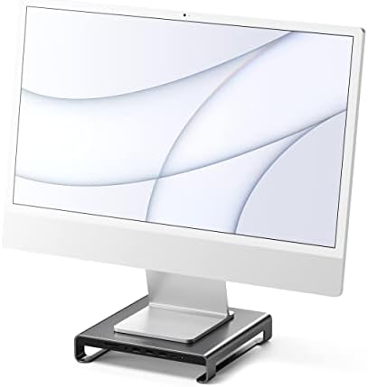 SATECHI Type-C Aluminum Monitor Stand Hub with USB-C Data, USB 3.0, Micro/SD Card Slots & 3.5mm Headphone Jack - for Apple Studio Display, iMac, iMac Pro (Space Grey) by Satechi