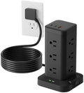 10ft Long Extension Cord, Flat Plug Surge Protector Power Strip by Tagzilo