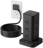 10ft Long Extension Cord, Flat Plug Surge Protector Power Strip by Tagzilo