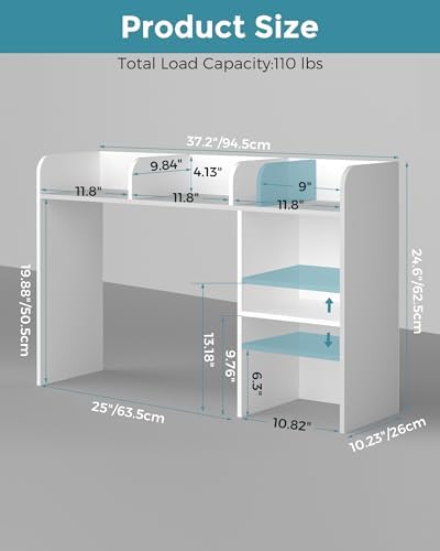 LAND·VOI Desktop Bookshelf, Countertop Storage Hutch with 5 Shelves for Computer Desk, Desk Organizer for Home Office Dorm, Dressing Tabletop, Bar Countertop, White EDS01W - Image 2
