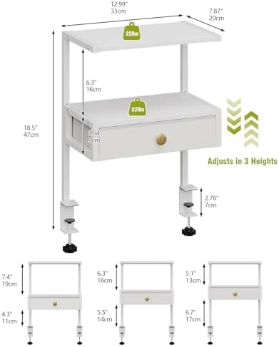 VENNQD Clamp On Desk Shelf, 2-Tier Desktop Organizer, Wood Desktop Supplies Tabletop Book Storage Rack with Adjustable Shelves for Table Working and Gaming Accessories, White - Image 2