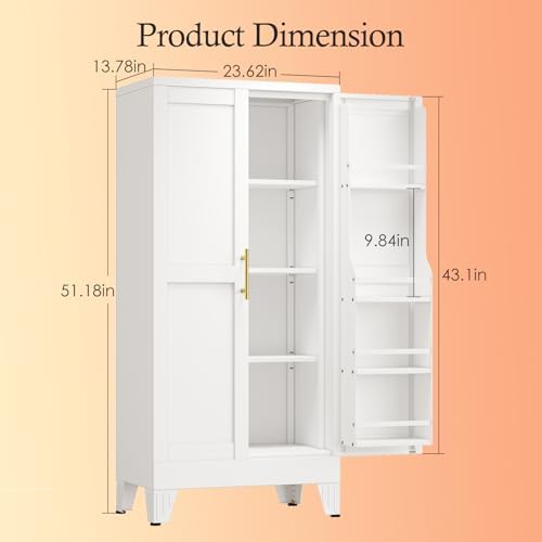 Black Kitchen Pantry Storage Cabinet, 48" Metal Storage Cabinet - Image 2