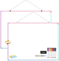 Dry Erase Board for Wall, 24" x 18" Double-Sided Hanging Magnetic Whiteboard with 6 Markers, 6 Magnets and 3 Mini Sticky Notes, Large White Board for School, Home, Office, Colorful Frame by Lumspax