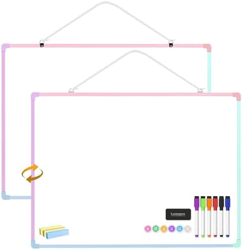 Dry Erase Board for Wall, 24" x 18" Double-Sided Hanging Magnetic Whiteboard with 6 Markers, 6 Magnets and 3 Mini Sticky Notes, Large White Board for School, Home, Office, Colorful Frame by Lumspax
