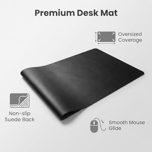 16" x 31" Waterproof Fabric Desk Pad, Suede Design-Slip Base, Stitched Edges No Curling, Fits Laptop Keyboard and Mouse, Smooth Office Mat Mouse Pad for Work, Black - Image 3