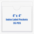Origin-Joy 35 PCS Self Adhesive Index Card Pockets with Top Open, Clear Plastic Label Holder for Cards of Note, Library and Business, Adhesive Label Pockets & Card Holder (4 x 4 inch) by Origin-Joy
