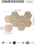 Fluxynara 8-Pack Hexagon Felt Bulletin Board Tiles, Taupe - Image 2