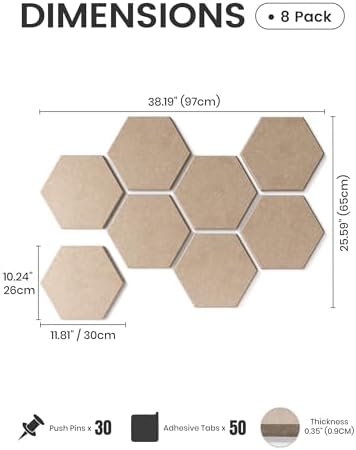 Fluxynara 8-Pack Hexagon Felt Bulletin Board Tiles, Taupe - Image 2