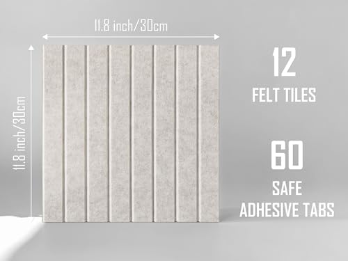 Slated Felt Bulletin Board Tiles | Cork Board Alternative for Walls | Wall Panels for Office & Home Decor | Aesthetic Pinboard & Photo Board | 12-Pack (11.8" x 11.8") with Adhesive | Ivory - Image 3