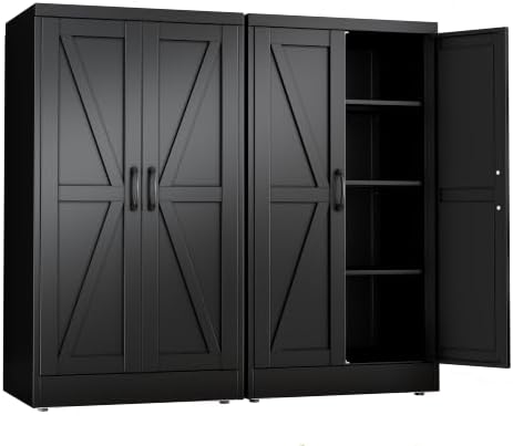 Black Metal Storage Cabinet, 43" Kitchen Pantry Cabinets for Office by RISTERN