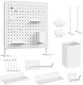 White Metal Desk Pegboard Organizer, 15.75 in with Hooks and Shelves by PHXGrove