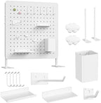 White Metal Desk Pegboard Organizer, 15.75 in with Hooks and Shelves by PHXGrove