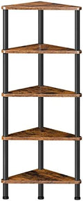 HOOBRO Corner Shelf Stand, Industrial 5-Tier Corner Bookshelf with Metal Frame, Plant Display Shelf, Small Bookcase for Small Spaces, Bedroom, Living Room, Rustic Brown BF33CJ01 by HOOBRO
