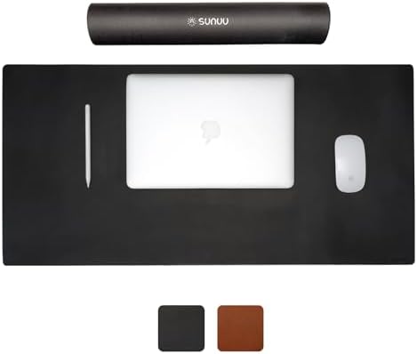 Desk Pad-Premium Full Grain Genuine Leather-Handmade with Cowhide Crazy Horse Leather-31.5x15.8in (Vintage Black) by SUNUU