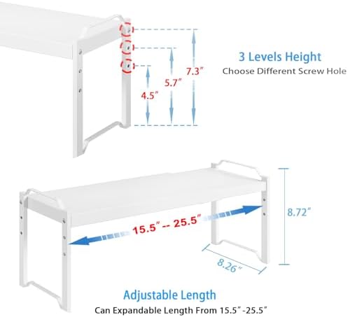 3 Pack Kitchen Cabinet Organizer Shelf, Stackable Expandable Shelves Organizers For Kitchen Cabinet Countertop Storage, Adjustable Counter Cupboard Pantry Organizer Shelf Rack Stand, Length:25.5 Inch - Image 2