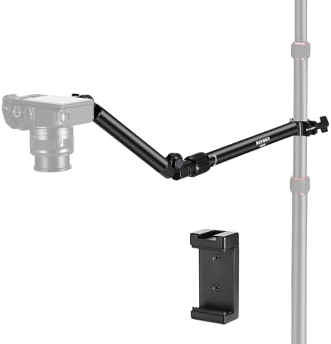 NEEWER Overhead Camera Mount Arm with Phone Clip, 22"/56cm 180°&360° 2 Section Flexible Holding Arm for Desk Stand, Fits 0.87"-1.1" Tube, 5.5lb/2.5kg Max Load for Camera LED Ring Light Mic, DS009 by Neewer