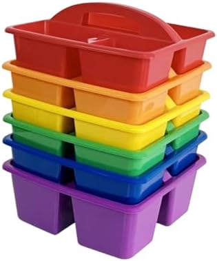 Set of 6 Classroom Caddy, Small Plastic Storage Caddy with Handle, Rainbow by RAUVOLFIA